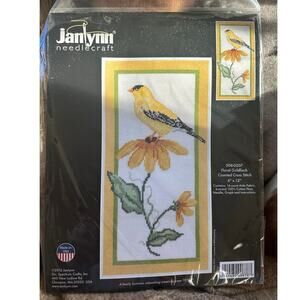 Vintage Janlynn floral goldfinch yellow Counted Cross Stitch needle craft 6x12”